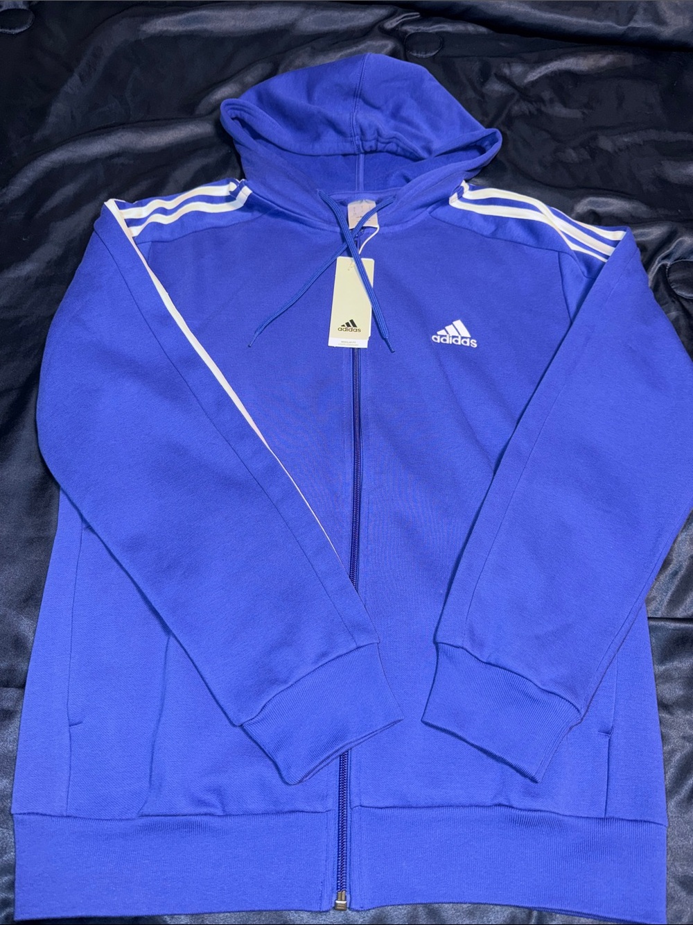 Men’s Adidas Royal Blue Full‑Zip Hoodie Jacket With White Stripes